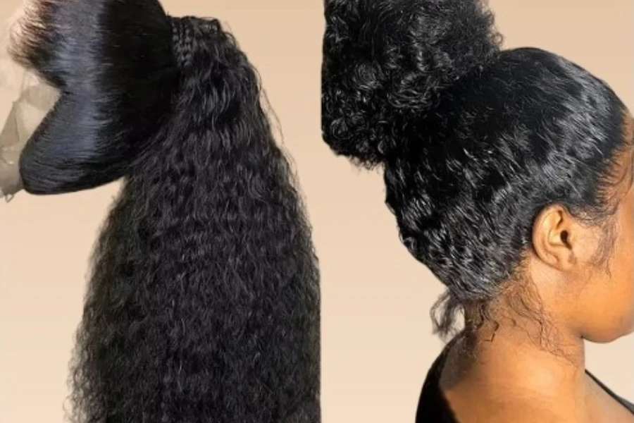 Black woman wearing a 360-lace wig in a bun