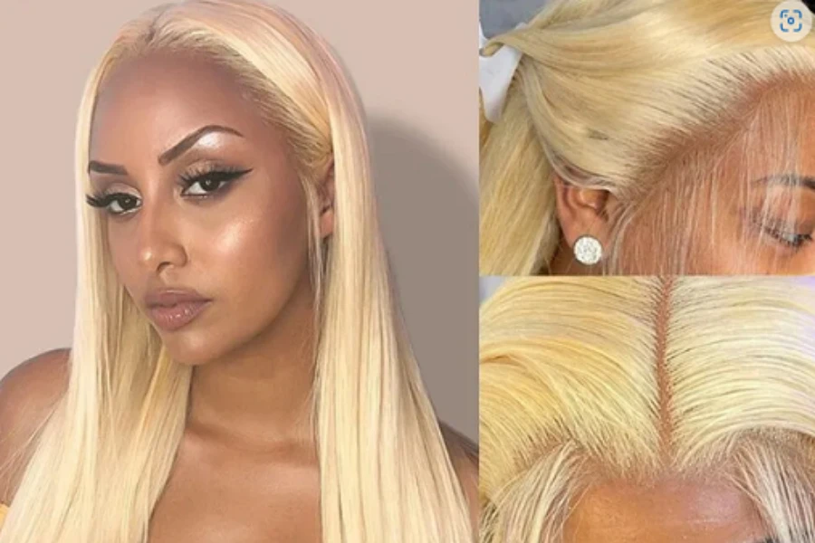 Black woman wearing a blonde human hair wig