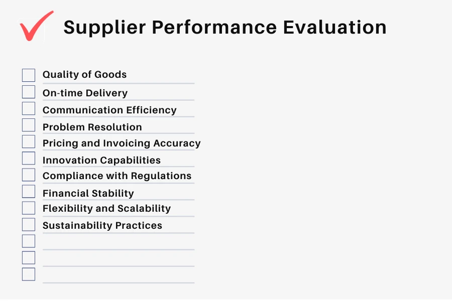 Checklist template for supplier performance evaluation