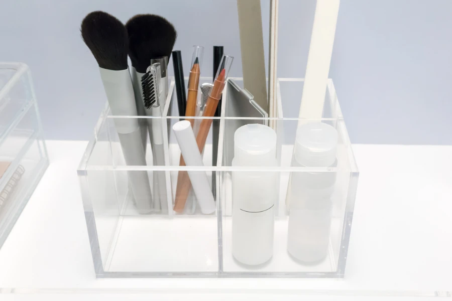 clear acrylic makeup holder in square shape