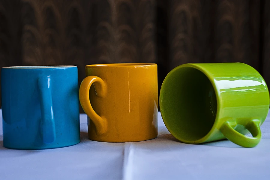 Colorful china clay mugs