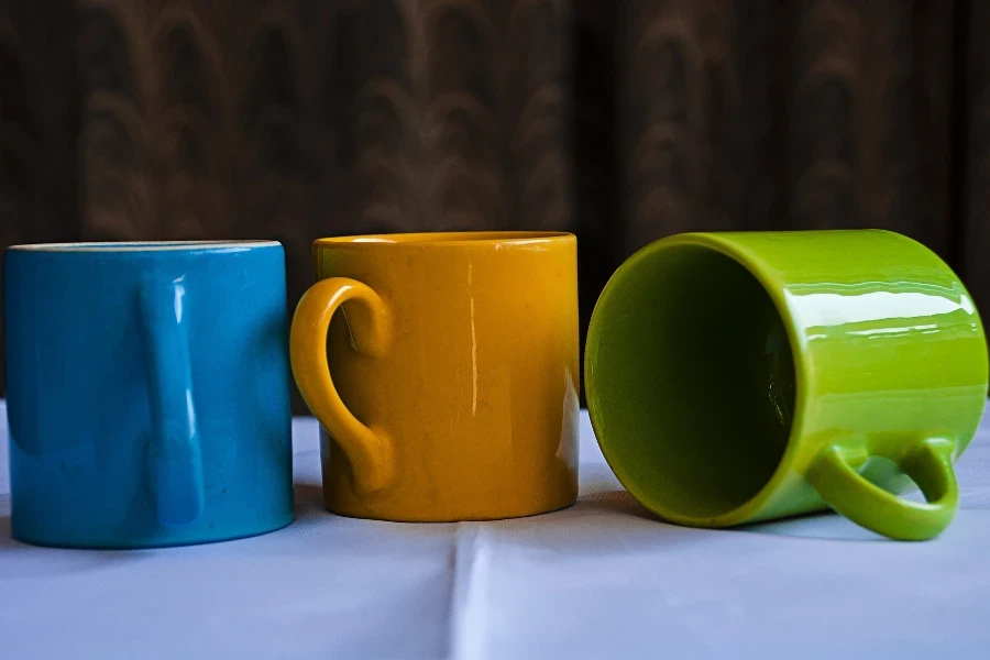 Colorful china clay mugs