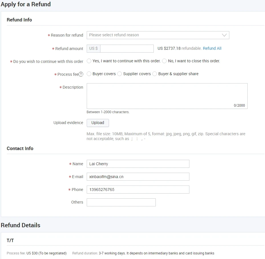 Completing the dispute form and uploading the supporting documents