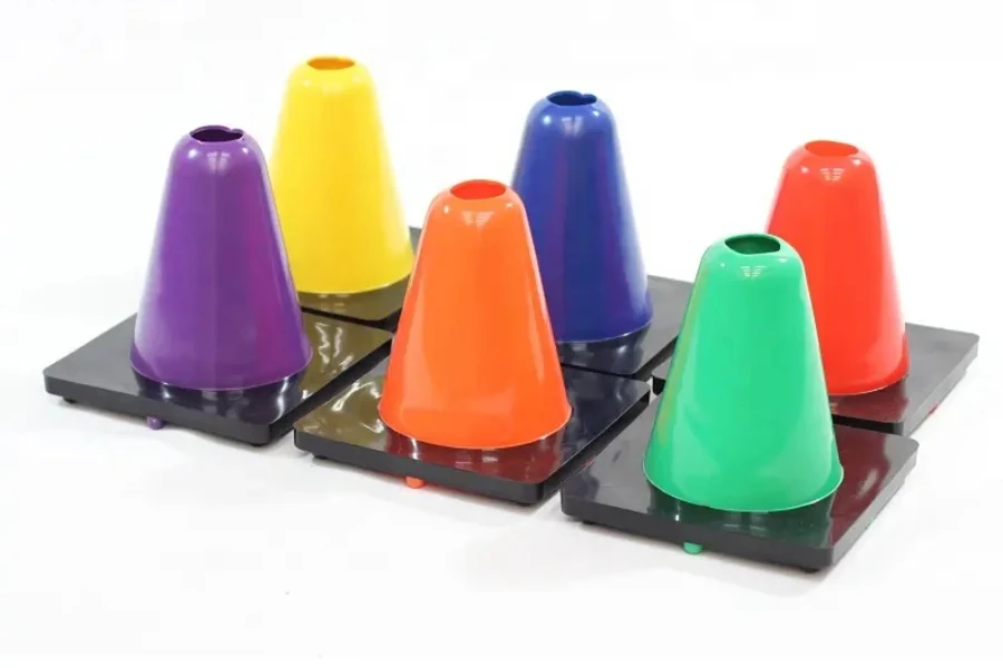 Different colors of collapsible cones used for training purposes