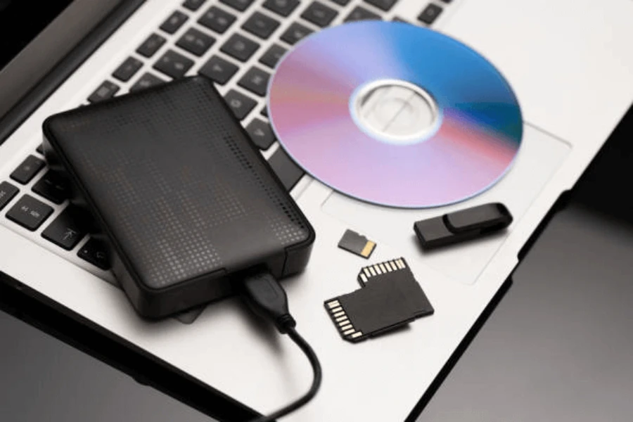 Different storage devices on a laptop