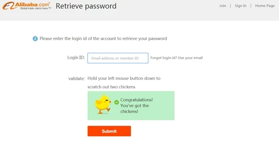 Inserimento dell'indirizzo email per recuperare la password