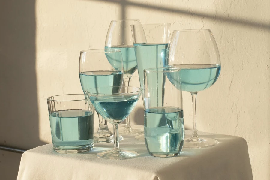 glassware sets with blue drink