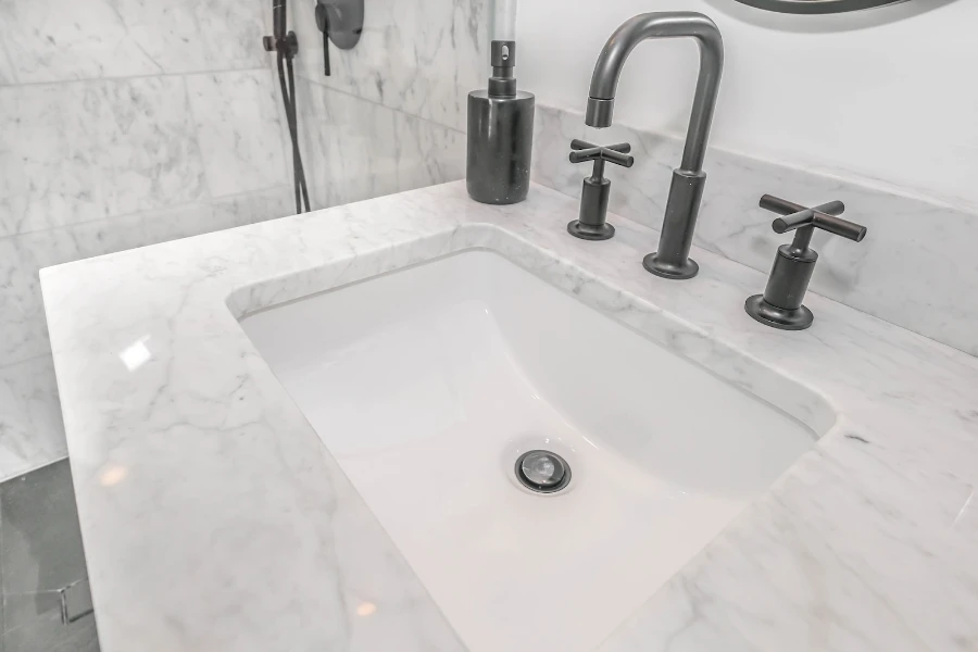 Gray marble countertop with undermount sink for bathroom