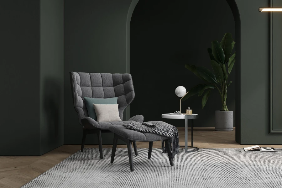 Gray quilted wingback with ottoman
