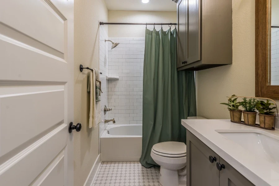 Cortinas de ducha modernas con flores geométricas, Cortina de baño