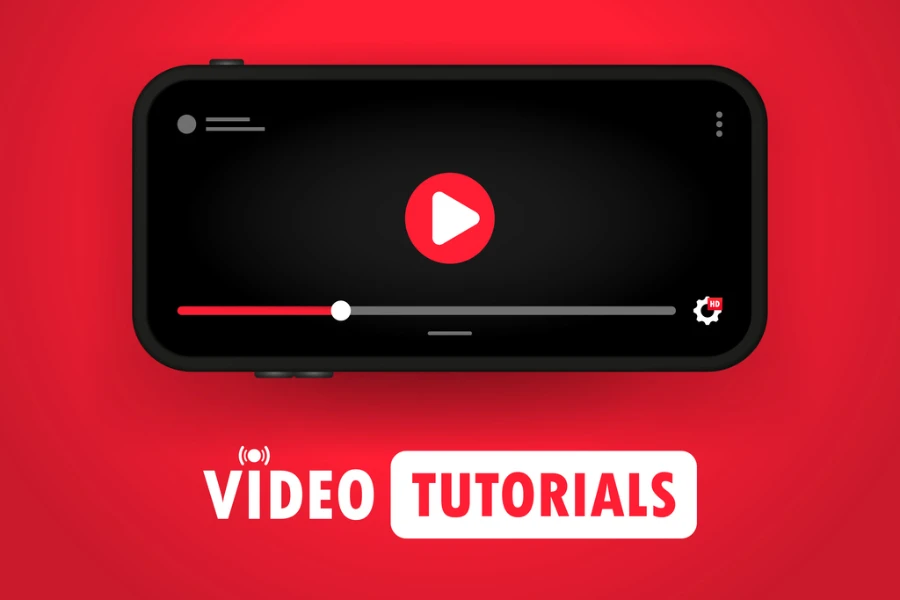 Illustration of video tutorials on a smartphone display