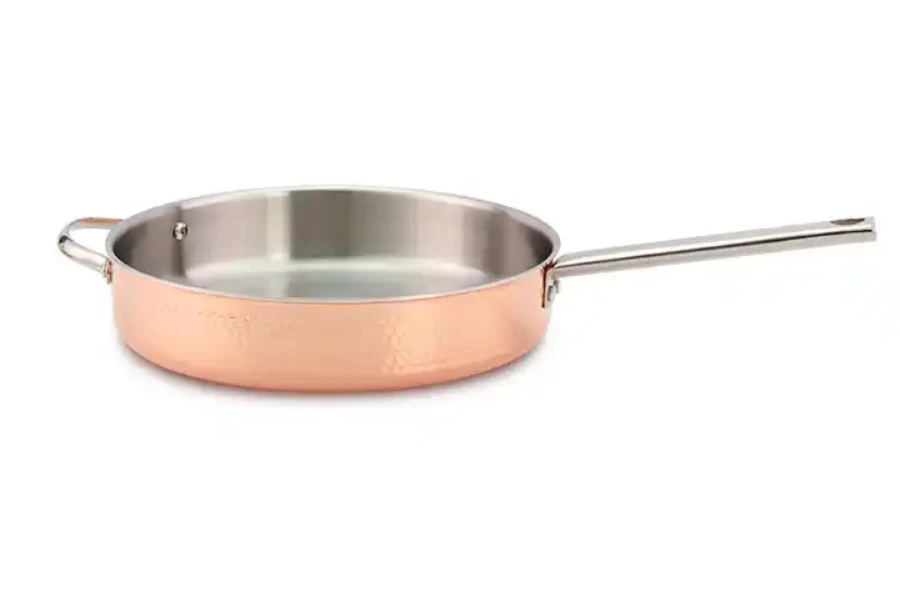 Light copper external stainless steel saute pan with handle