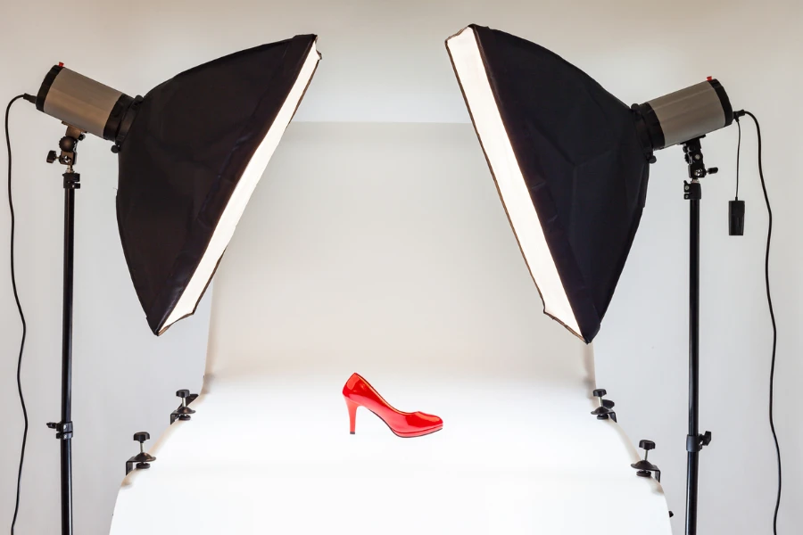 Pengaturan pencahayaan untuk foto produk sepatu