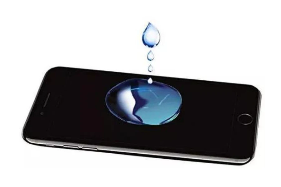 Liquid screen protector being applied to black phone