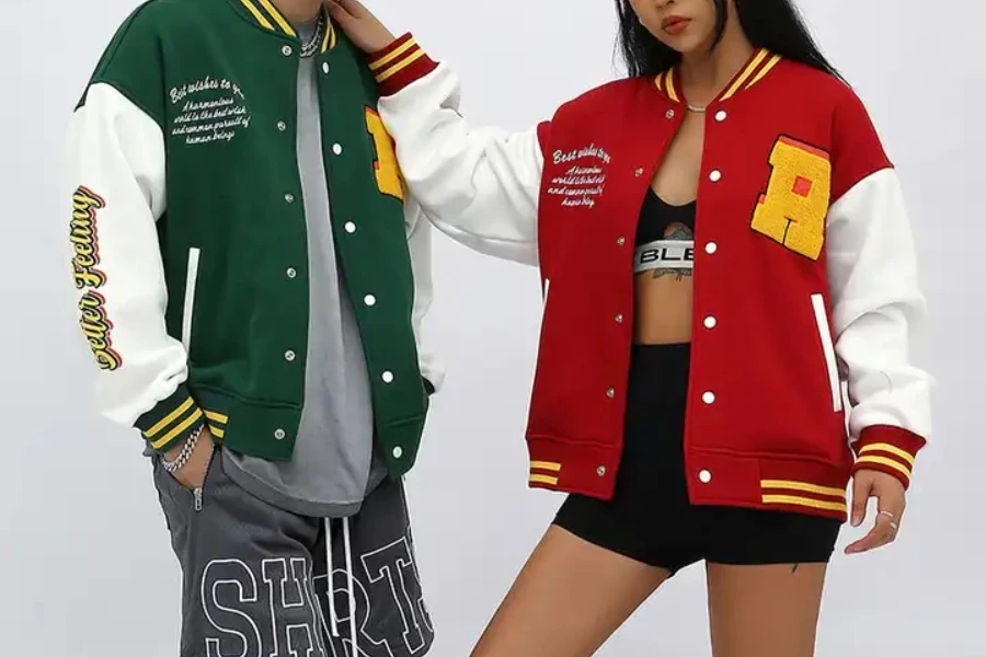 Matching baseball varsity jackets