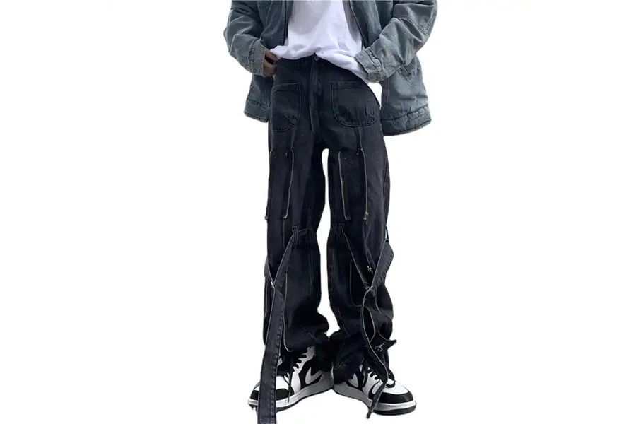 men's quality vintage zippers rectos streetwear trousers jeans