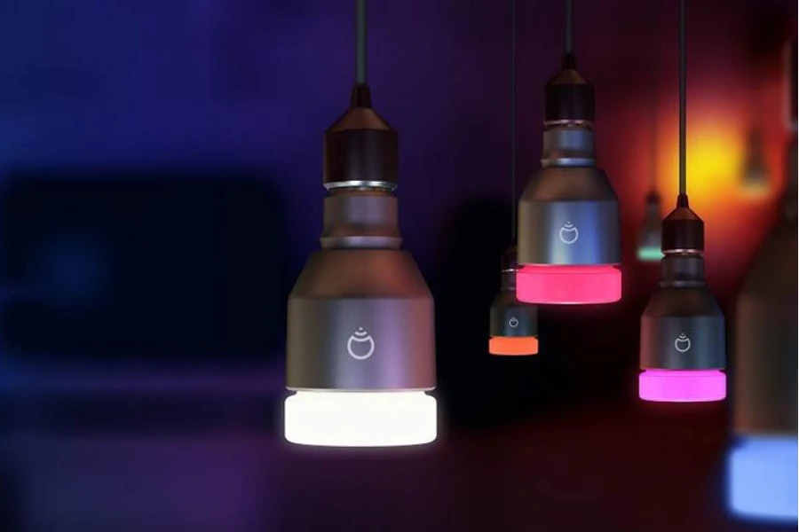 Multiple smart bulbs illuminated with different colors