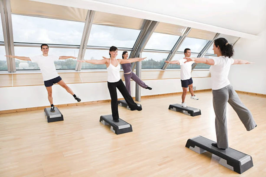 Pilates class with long circuit steps being used during movements