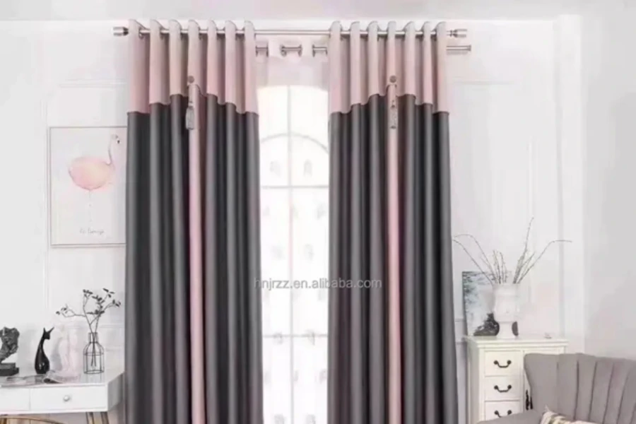 pink and gray linen blackout curtains