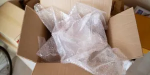Protective packaging in an open cardboard box