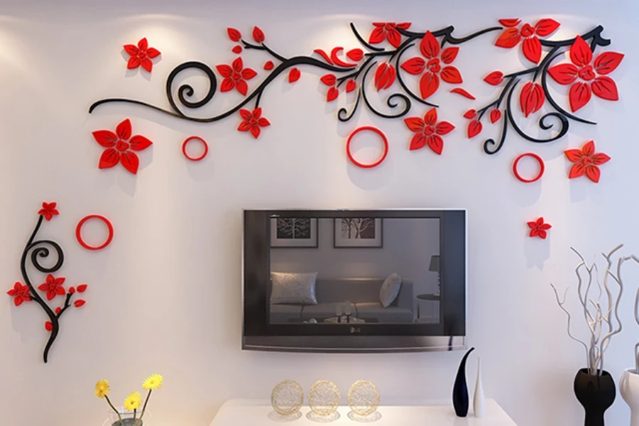 Autocolantes decorativos em acrílico vermelho e preto