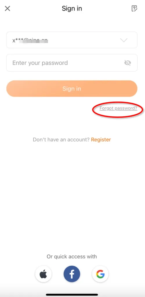 Retrieving account password via the Alibaba.com App