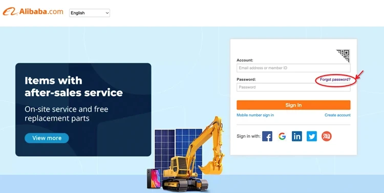 Alibaba.com web sitesi aracılığıyla hesap şifresini alma