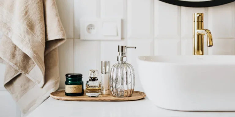 set of skincare on a bathroom countertop