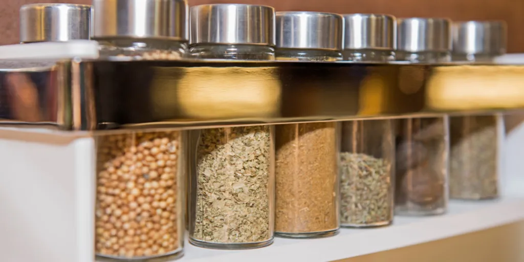 Spice rack on a modern countertop kitchen