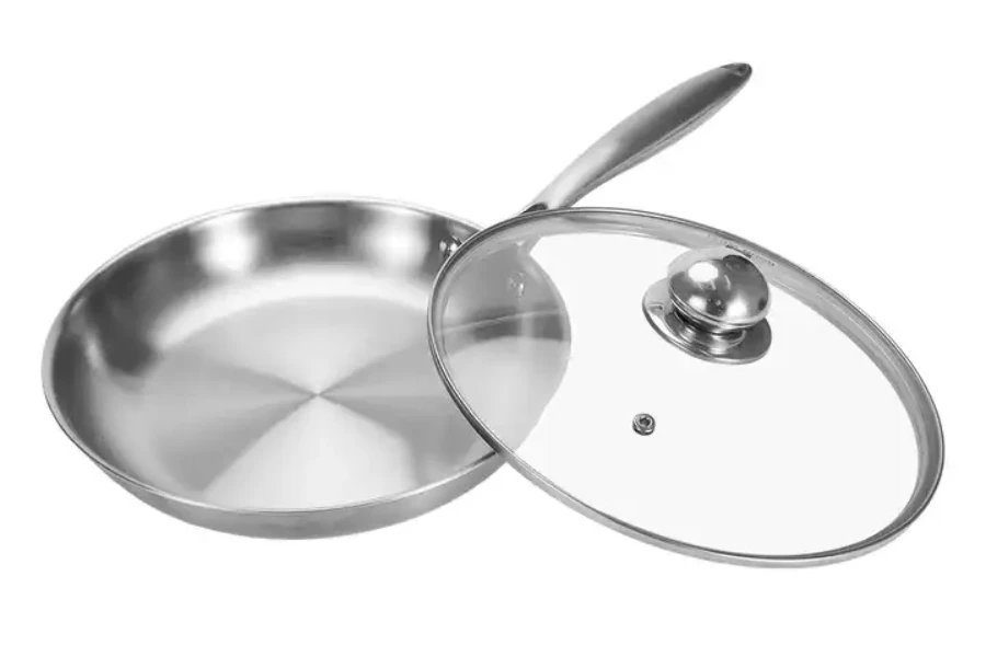 Stainless steel frying pan with glass lid