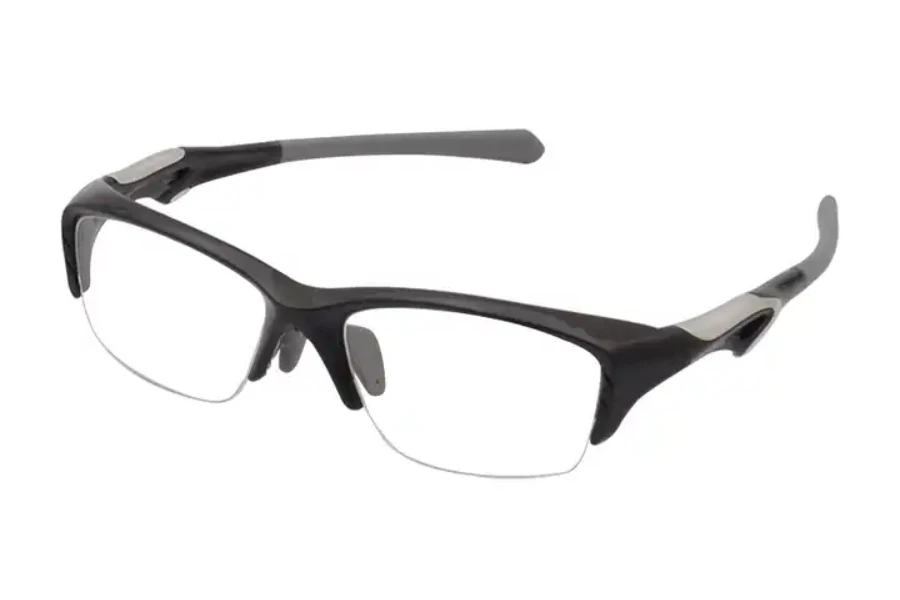 Strong clear lens prescription squash goggles with gray arms