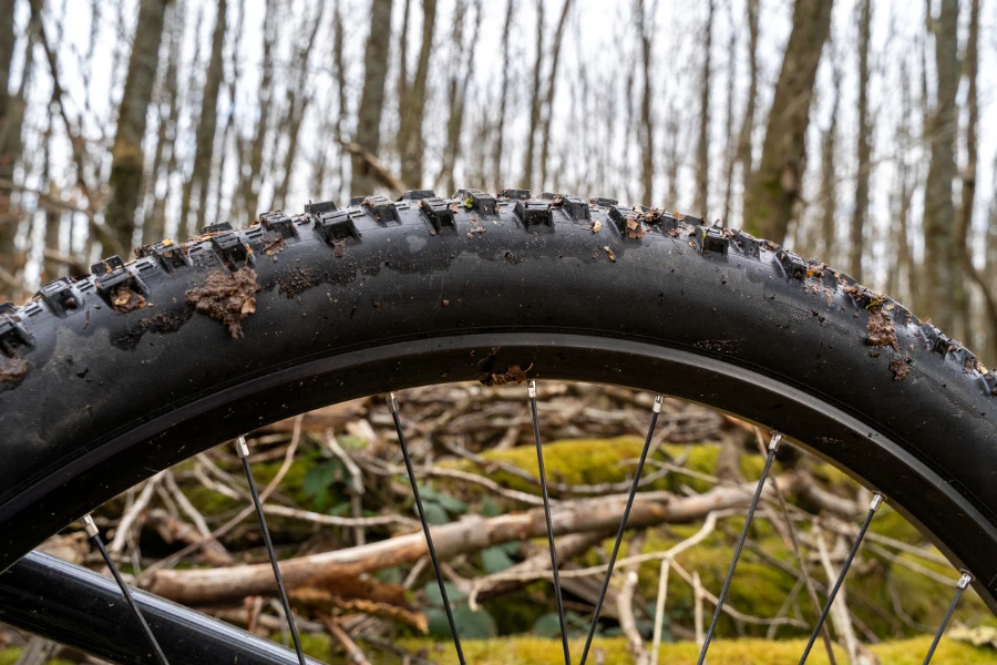 the wheel of a e-mountain bike