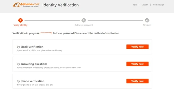 Trois options pour vérifier l'identité pour la réinitialisation du mot de passe