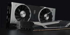 Two graphics cards on a black background