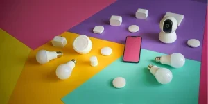 Various smart devices on a colorful background