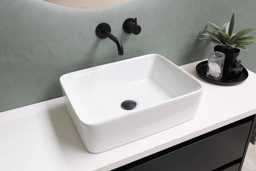 White rectangular bath vessel sink