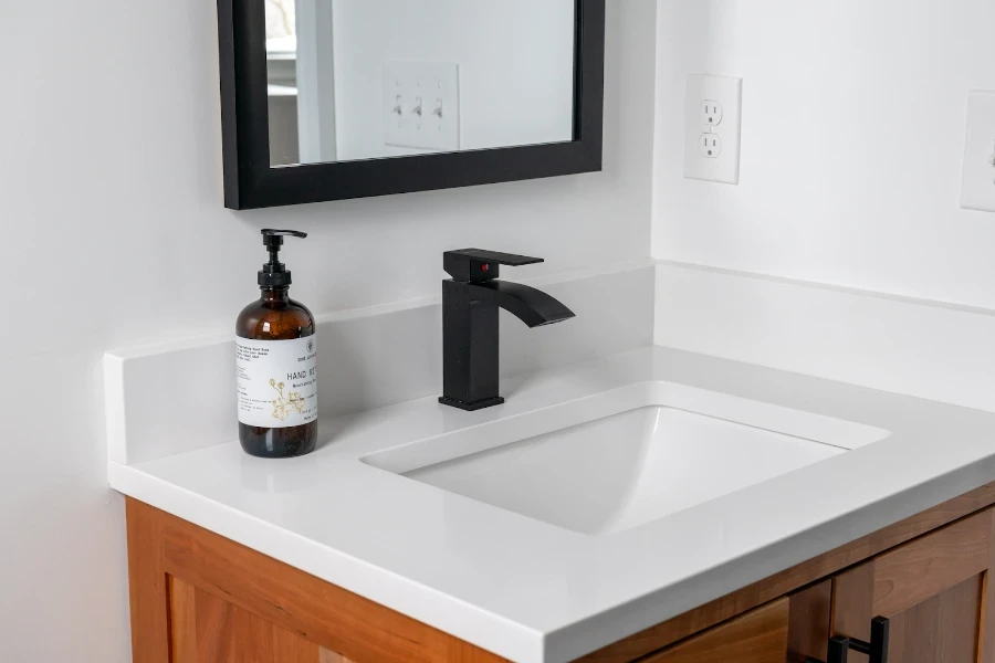 White rectangular undermount bathroom sink