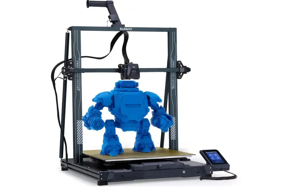3D printer generating a blue toy
