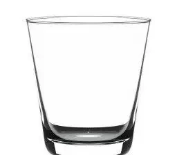 A clear glass tumbler with a thick base