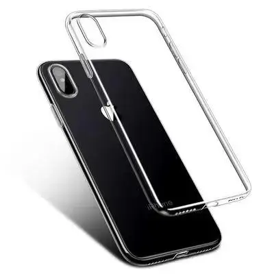 A transparent polycarbonate smartphone case displayed around a black smartphone