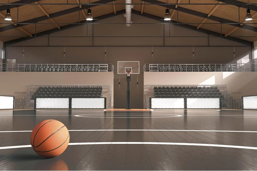 Basketball placed on gym floor