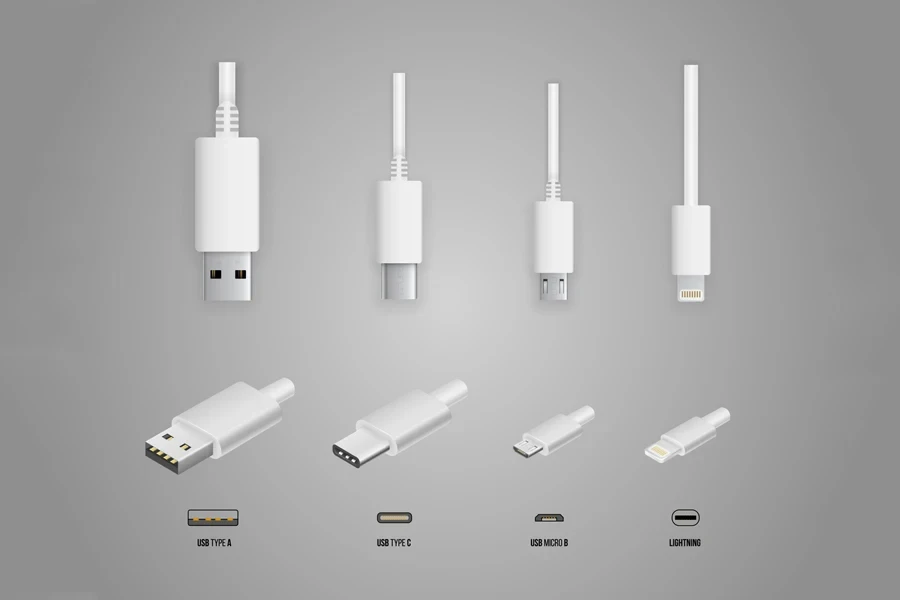 Different types of white USB chargers