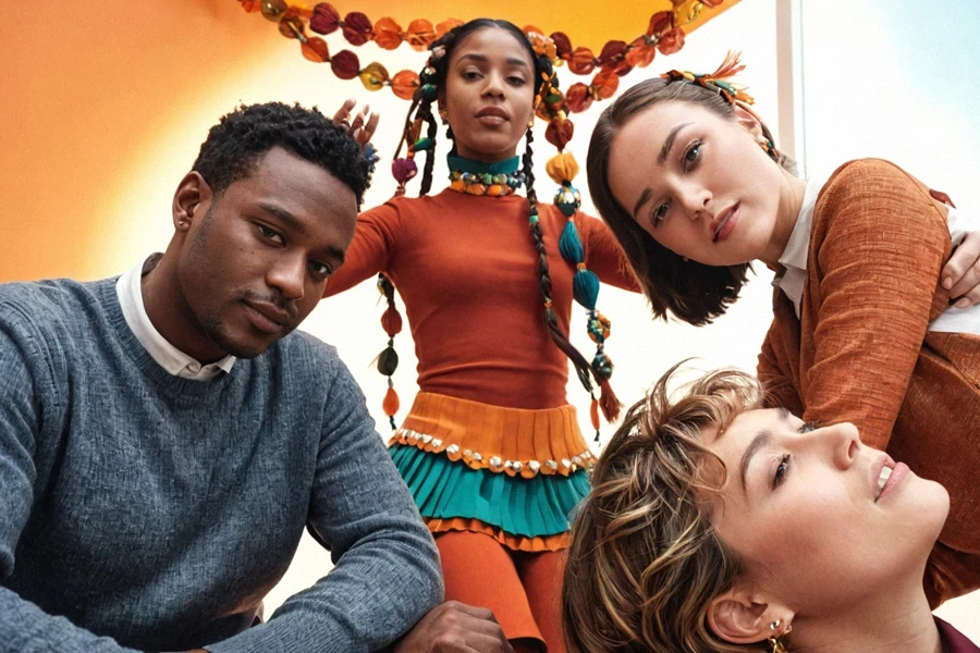 Diverse group posing, Gen Z, Tiktok, unique teenagers