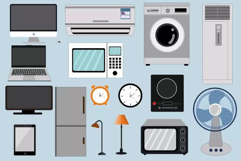 Flat design vector illustration of various household appliances