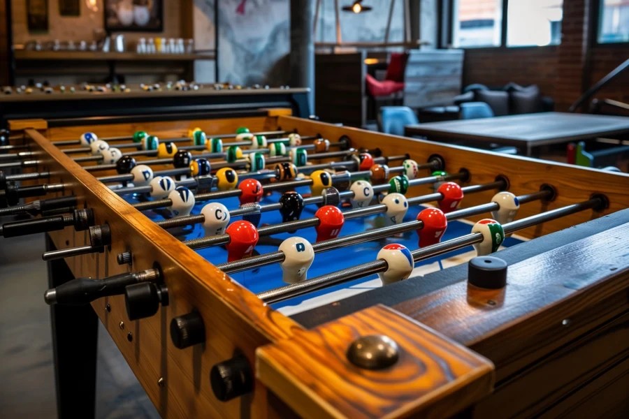 Fútbol de mesa. Futbolines en una sala de juegos para niños