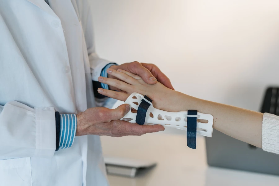 A 3D-printed custom wrist support on a patient
