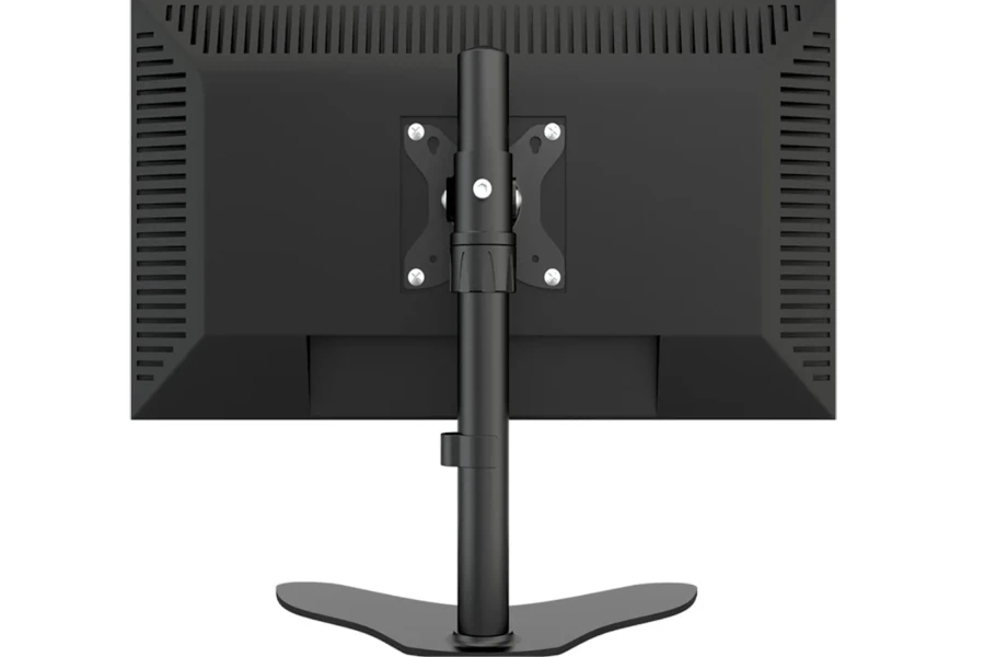 Um suporte preto segurando um monitor