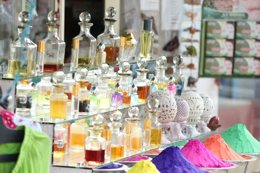 A collection of perfume bottle