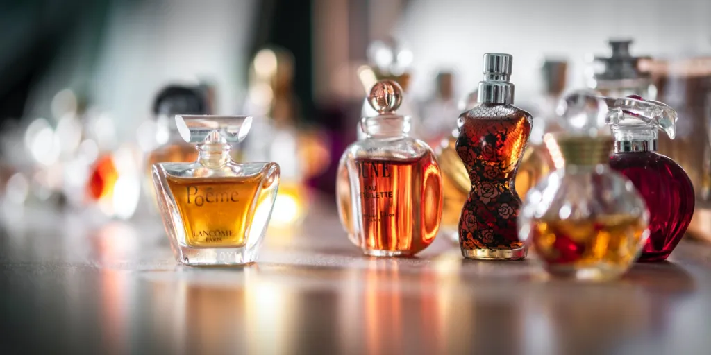 A selection of clear glass perfume bottles