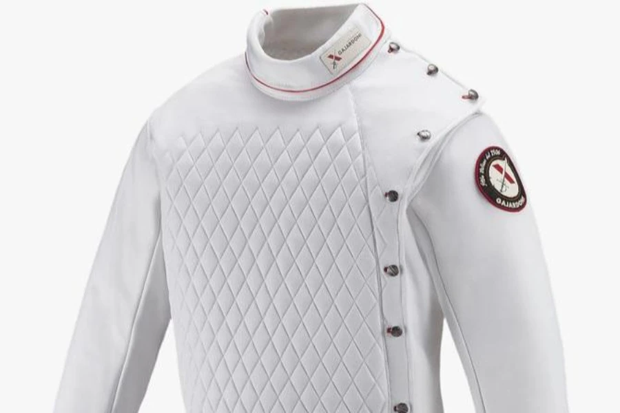 A white fencing jacket on a white background